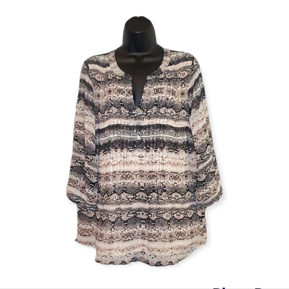 Calvin Klein Snakeskin Print 3/4 Sleeve Blouse Size M
